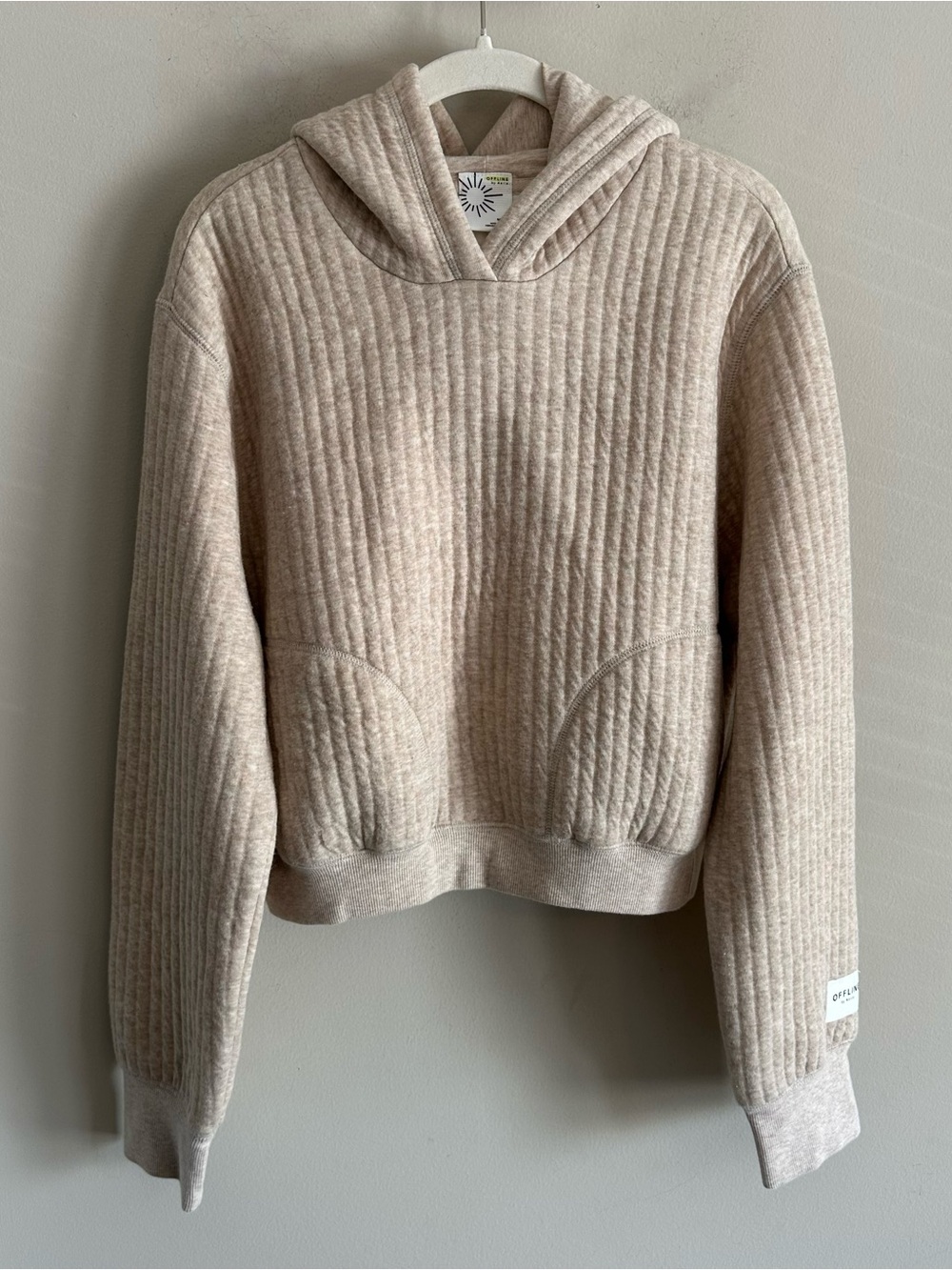 NWT OFFLINE By Aerie Coffee Run Cropped Hoodie Heather Fawn Cream Medium